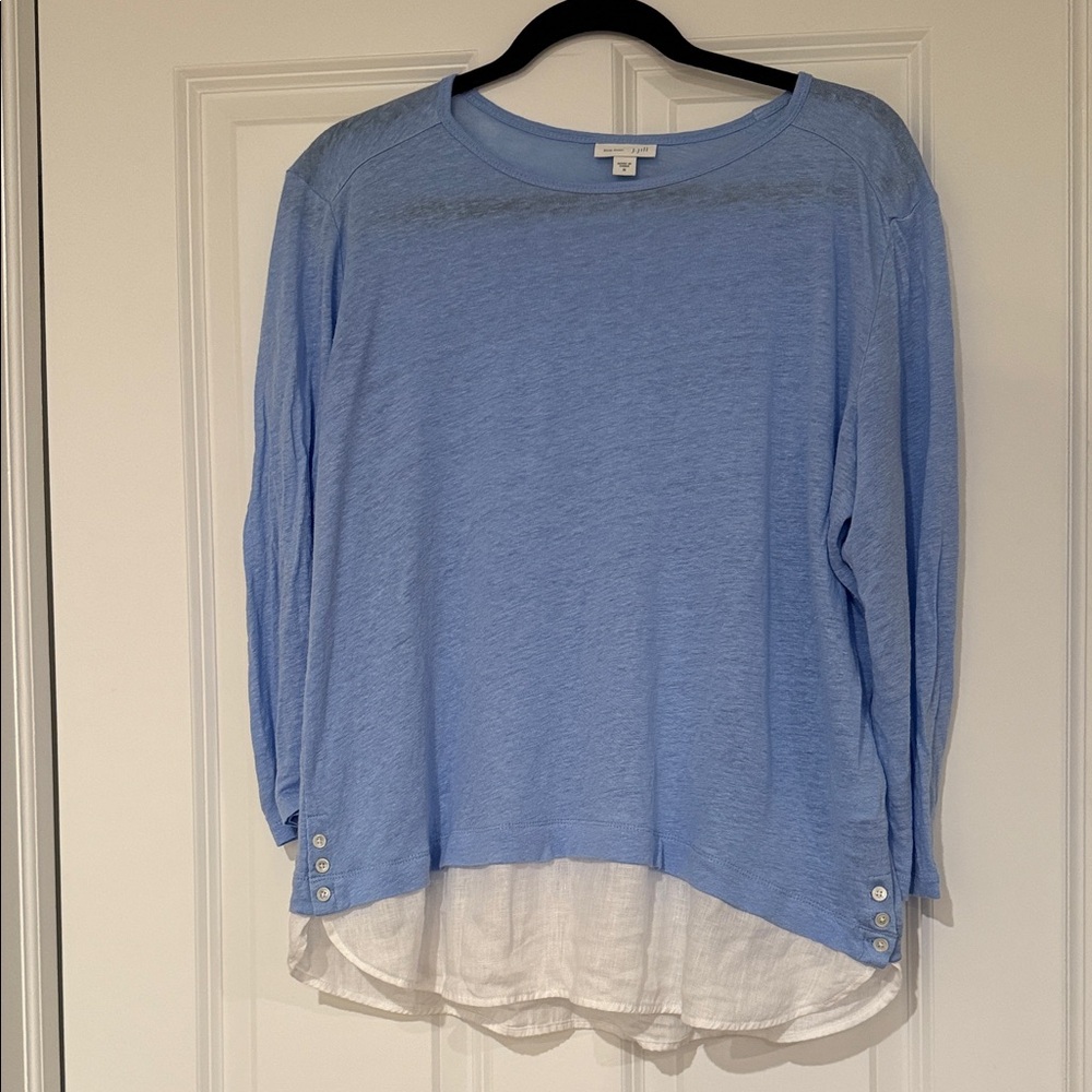 J. Jill Light Blue and White Love Linen Shirt